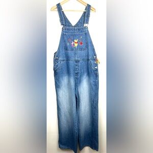 Disney Y2K Pooh & Piglet Floral Embroidered Relaxed Denim Overalls